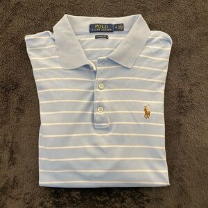 Ralph Lauren Sky Blue and White Striped Classic Fit Polo Size M